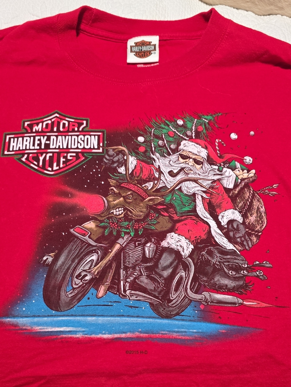 Harley-Davidson Mens Red Santa Motorcycle Graphic Tee